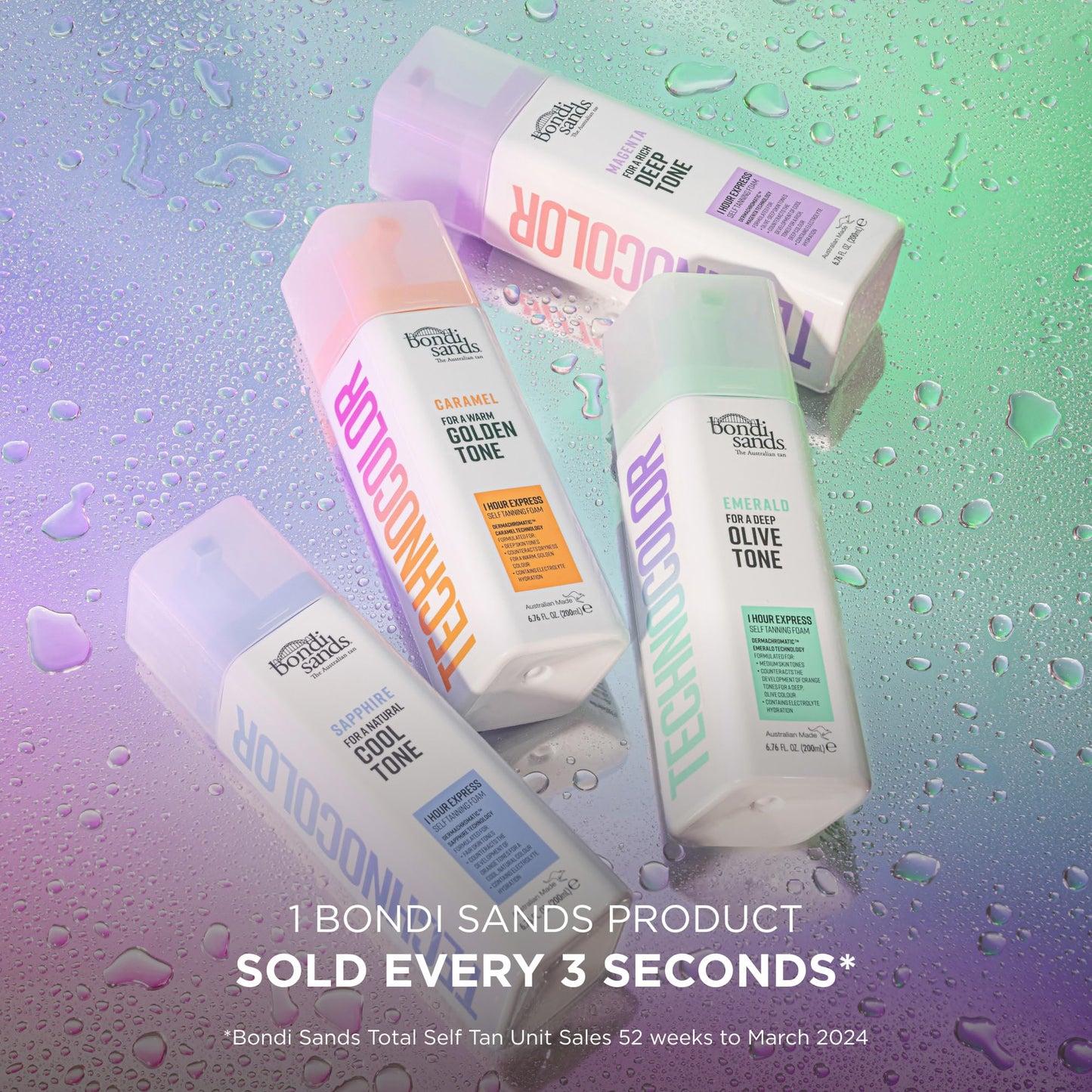 Bondi Sands Technocolor Sapphire 1 Hour Express Self Tanning Foam|Best for Fairer Skin Tones Looking to Achieve a Natural, Cool Toned Tan|6.76 fl. oz.