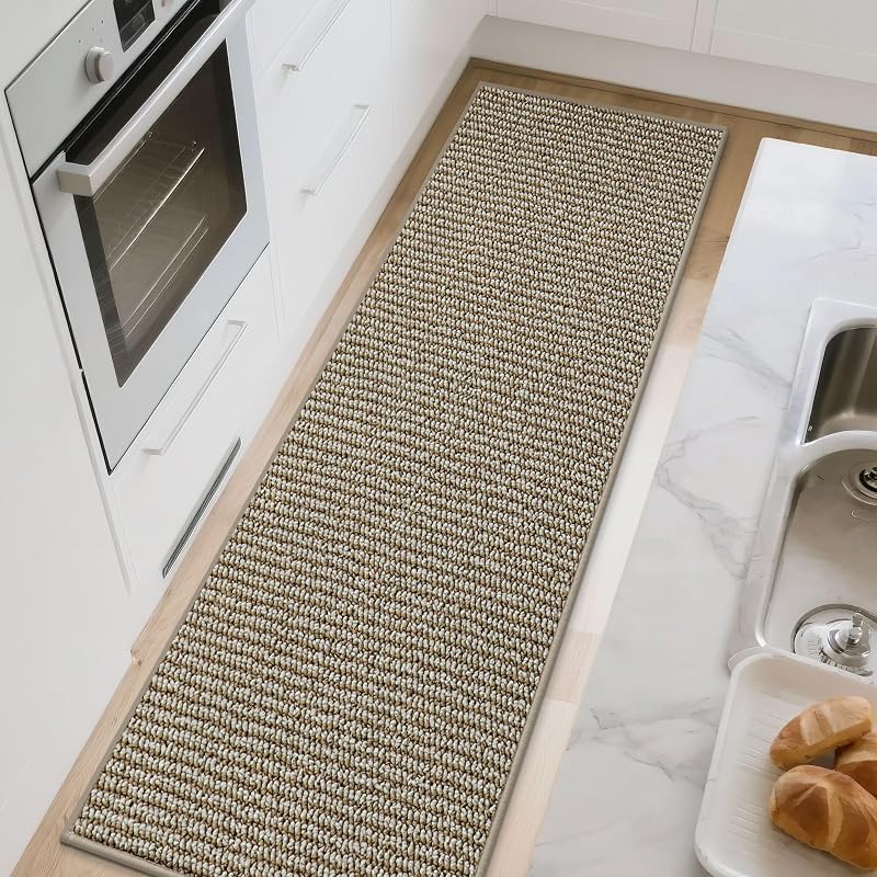 BEQHAUSE Light Beige Kitchen Runner Rug 24" x 84" Non-Slip Backing