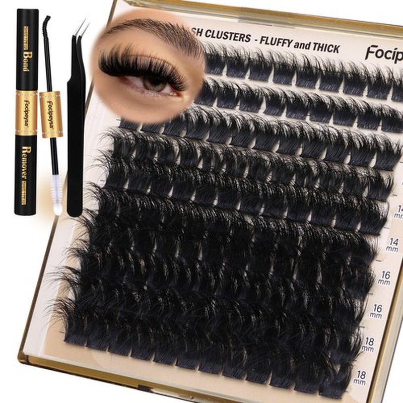 Eyelash Extension Kit Thick Lash Clusters Kit 10-18mm Fluffy Clusters Lashes 180D Individual Eyelashes Kit with Lash Bond, Lash Remover, Lash Applicator DIY Lash Extension by Focipeysa (180D-D Curl)