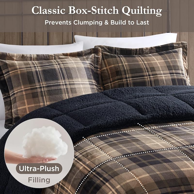 Woolrich Soft Plush Sherpa Reversible King Comforter Set Brown/Black - 4pc (Variation: King)