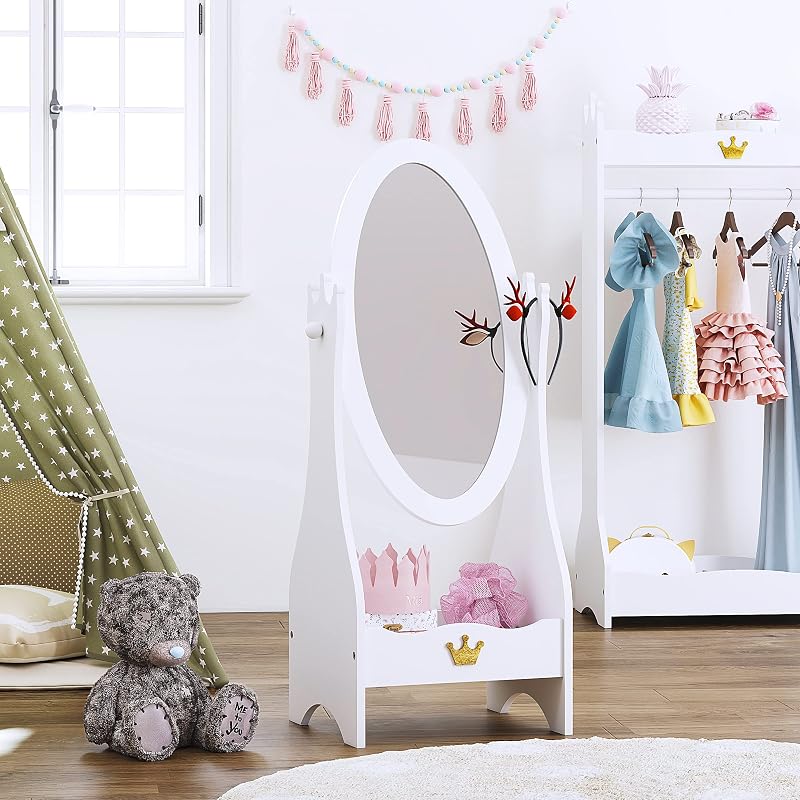 Crown-Themed Kids Floor Mirror with Adjustable Viewing Angle