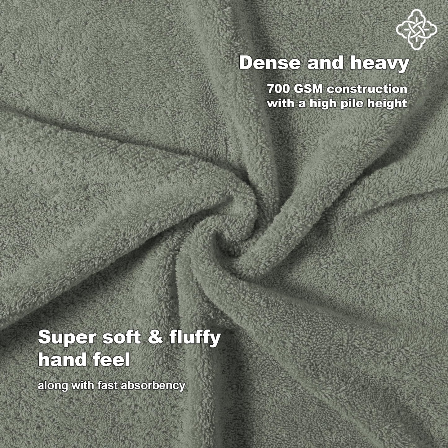 BIOWEAVES 100% Organic Cotton 6-Piece Luxury Bathroom Towels Set GOTS Certified 700 GSM, 2 Bath Towels, 2 Hand Towels & 2 Wash Cloths - Sage