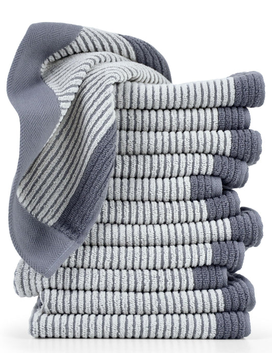 Cleanbear Wash Cloths for Showering, 12 Washcloths with Stylish Jacquard Weaved Design, Cotton Washcloth Set, 13 x 13 Inches, Gray