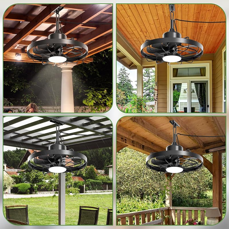 Niitawm Black 20" Outdoor Ceiling Fan with Light, IP65 Waterproof Remote & APP Control