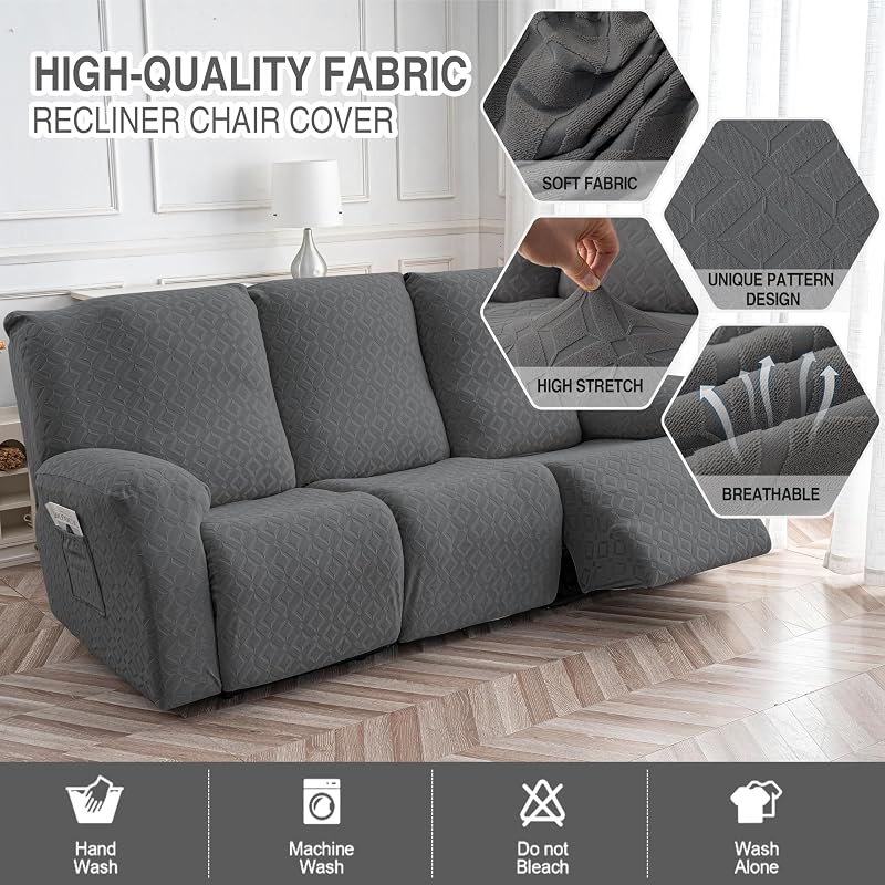 Gennia 3 Seat Waterproof Recliner Sofa Cover in Dark Gray, 72-102in