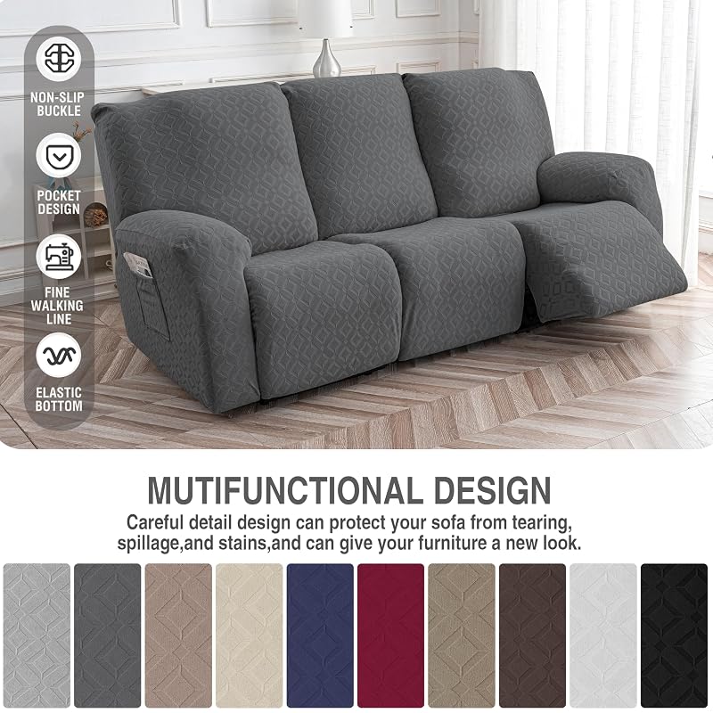 Gennia 3 Seat Waterproof Recliner Sofa Cover in Dark Gray, 72-102in