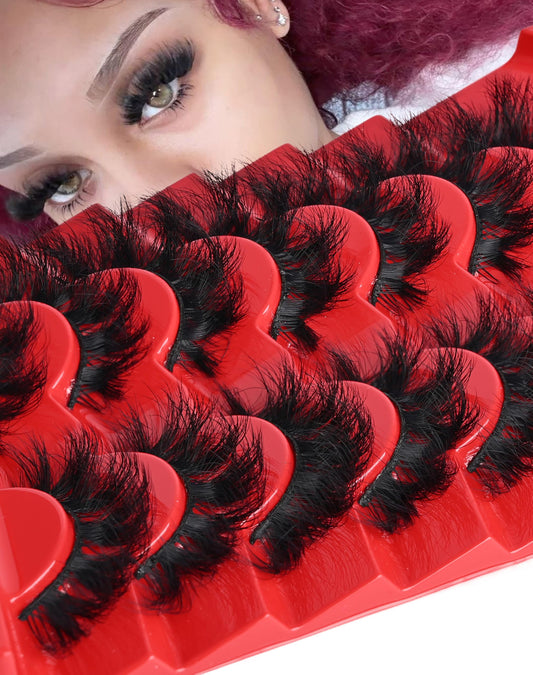 Strip Lashes That Look Like Lash Clusters 12-20mm Fluffy 80D Volume False Eyelashes Wispy Soft Curly Eye Lashes 7 Pairs Waterproof Faux Mink Lashes Big Personality Red Box Lashes, by Allureza