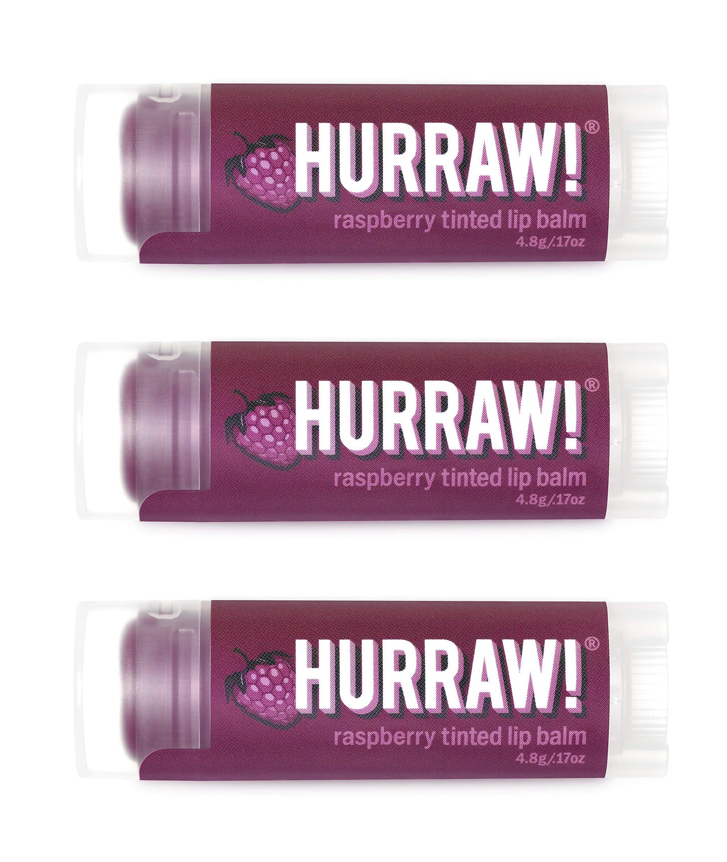 Hurraw! Raspberry Tinted Lip Balm, 3 Pack: (Sheer Berry Tint) Organic, Certified Vegan, Cruelty and Gluten Free. Non-GMO, 100% Natural Ingredients. Bee, Shea, Soy and Palm Free. Made in USA