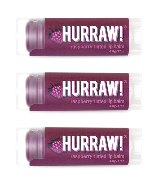 Hurraw! Raspberry Tinted Lip Balm, 3 Pack: (Sheer Berry Tint) Organic, Certified Vegan, Cruelty and Gluten Free. Non-GMO, 100% Natural Ingredients. Bee, Shea, Soy and Palm Free. Made in USA