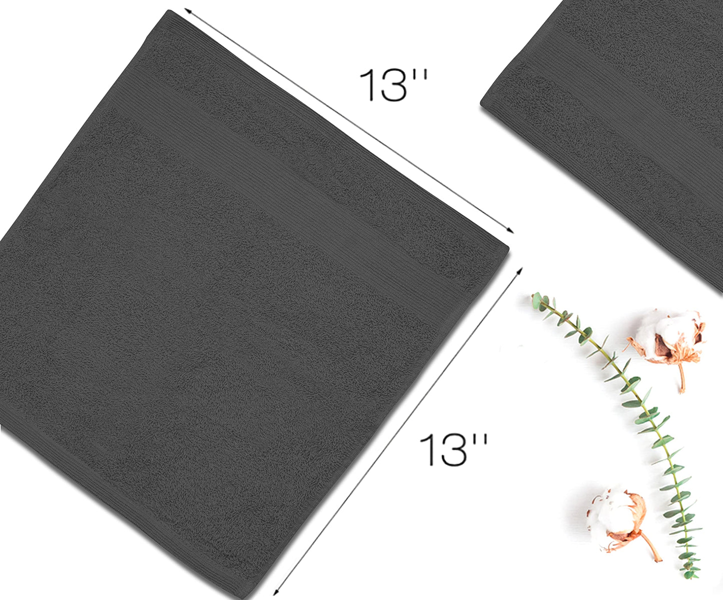 Premium Wash Cloths Pack of 12 (13" x 13") 100% Ring Spun Cotton | Luxury Washcloths | Ultra Soft Face Towels | Highly Absorbent Wash Cloths for face (Grey)