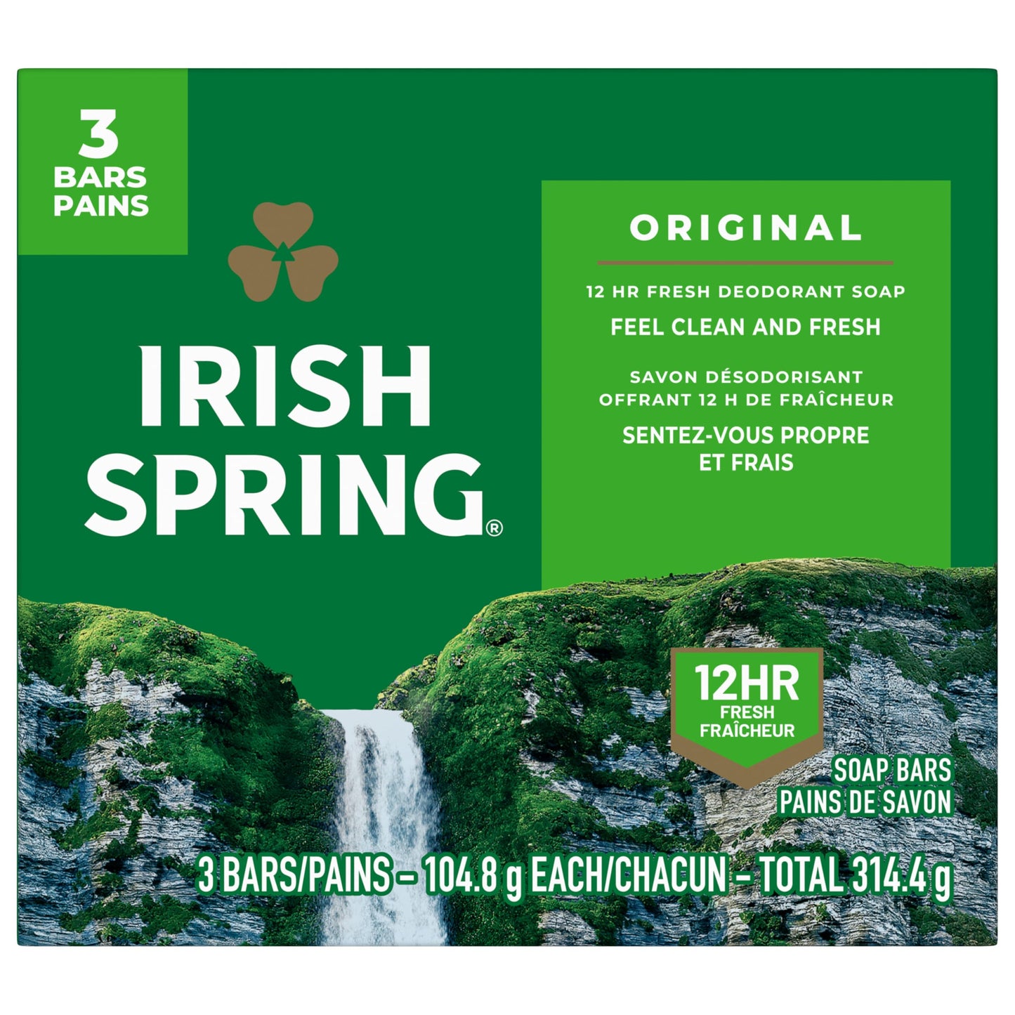 Irish Spring Bar Soap for Men, Original Clean, Smell Fresh and Clean for 12 Hours, Men Soap Bars for Washing Hands and Body, Mild for Skin, Recyclable Carton, 3.7 Ounce - 3 Count (Pack of 8)