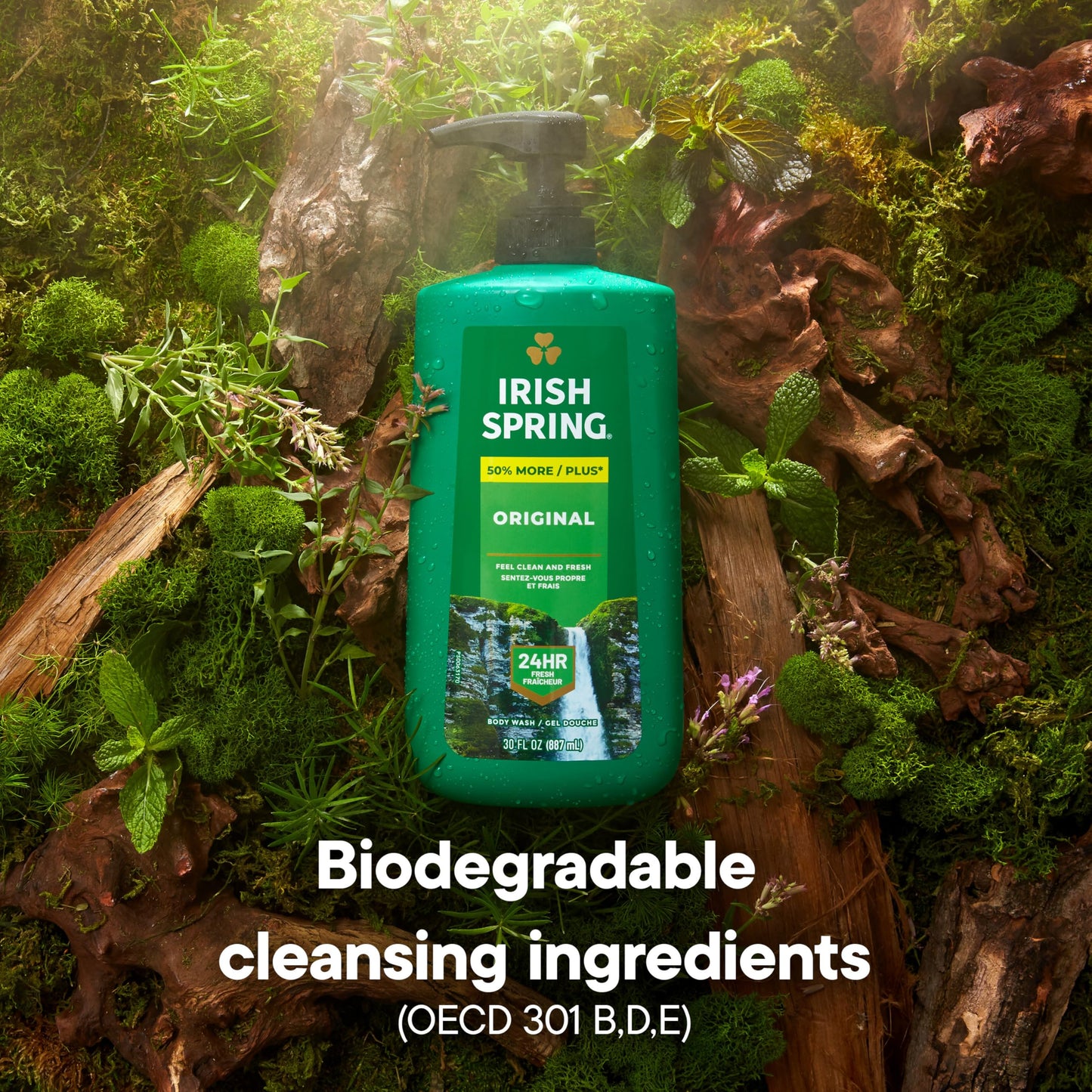 Irish Spring Original Moisturizing Body Wash for Men, 24-Hour Fresh, Face and Body Wash, Biodegradable Ingredients, Paraben Free, Cool Fresh Scent, 30 fl oz Pump Bottle