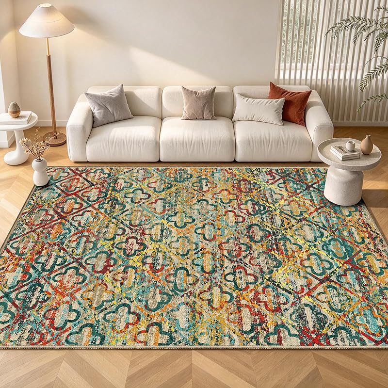 Grass Multicolor 8' x 10' Bohemian Washable Area Rug - Non-Slip, Stain-Resistant