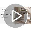 Farmhouse Style Computer Desk with Charging Station and Monitor Stand, Small Office Desk, White & Walnut