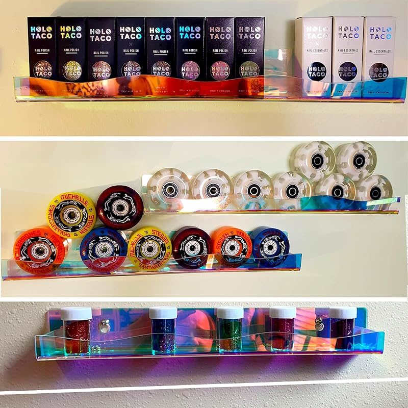 15" Iridescent Nail Polish Rack - Wall Mounted 6-Pack Acrylic Organizer (Variation: A- Iridescent)