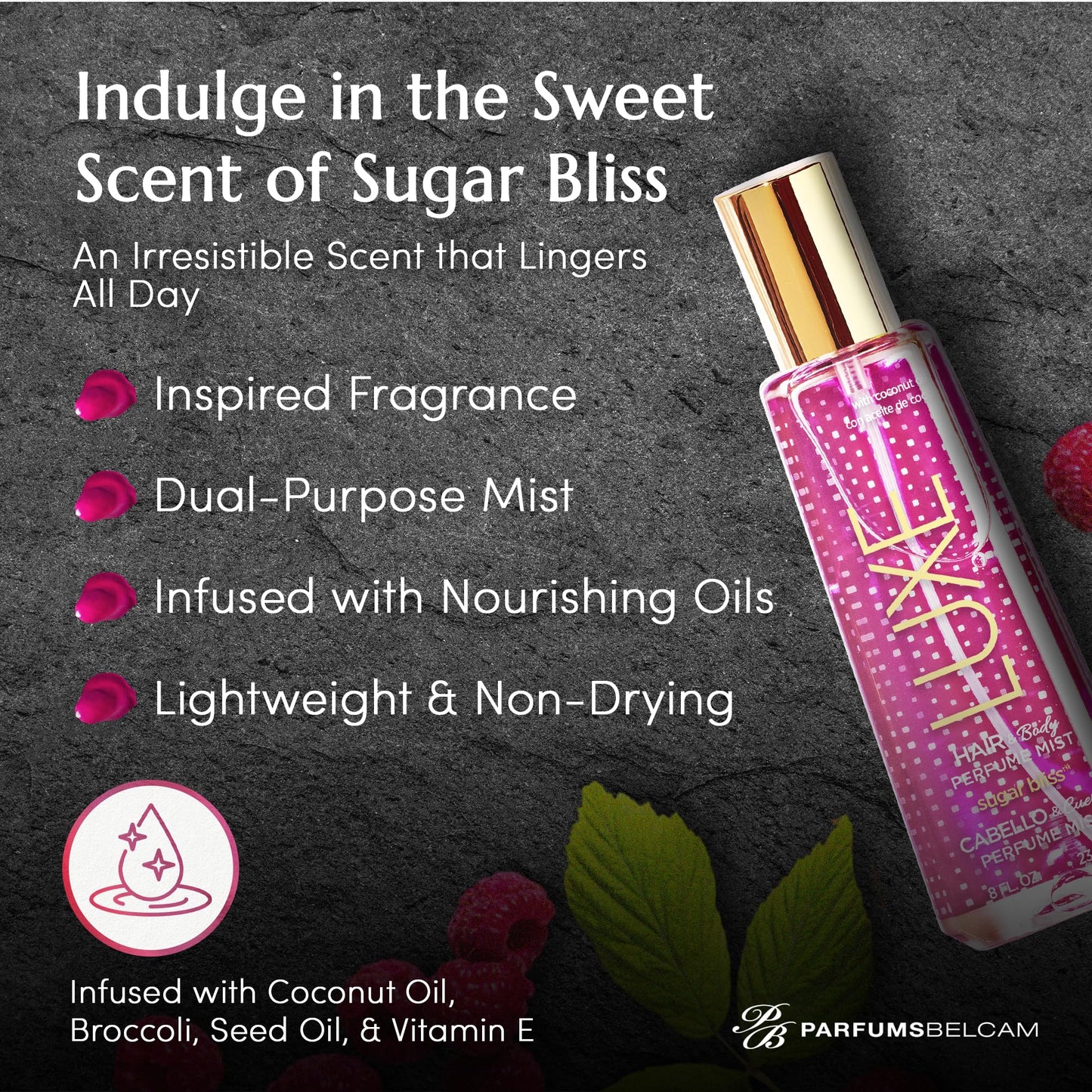 Luxe Perfumery Hair & Body Perfume Mist Sugar Bliss, 8.0 fluid ounce (F98430-15-SG)