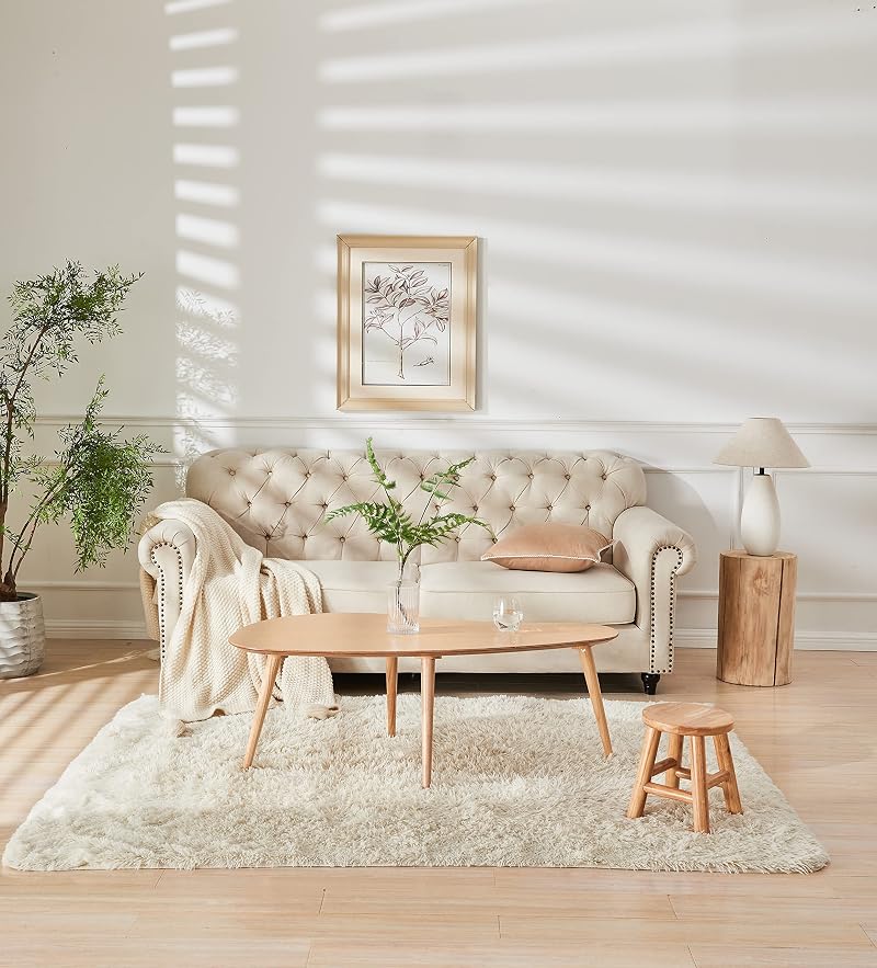 Natural Solid Wood Oval Coffee Table with 4 Removable Legs – 23"D x 48"W x 15"H