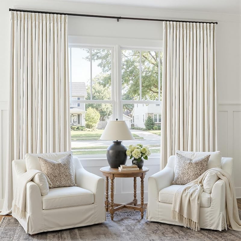 Natural Pinch Pleat Blackout Linen Curtains 50"x108" - Pack of 2