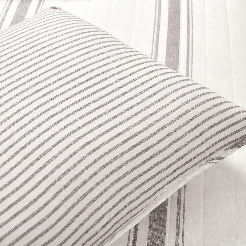 King Size Reversible Cotton Quilt Set - Farmhouse Gray Stripe 3 Piece (Gray + King)