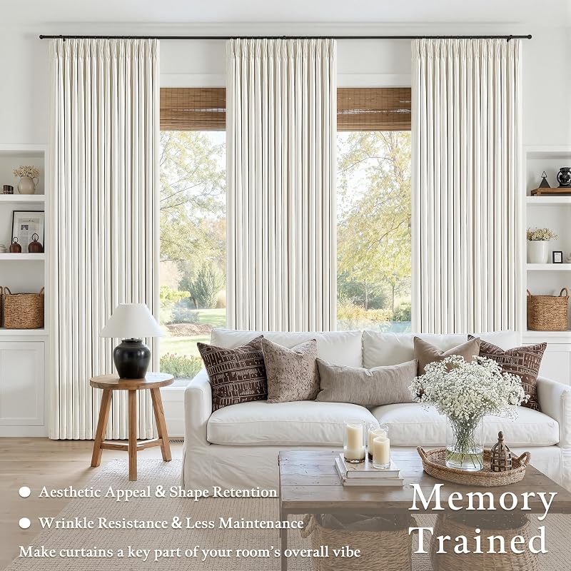 Natural Pinch Pleat Blackout Linen Curtains 50"x108" - Pack of 2