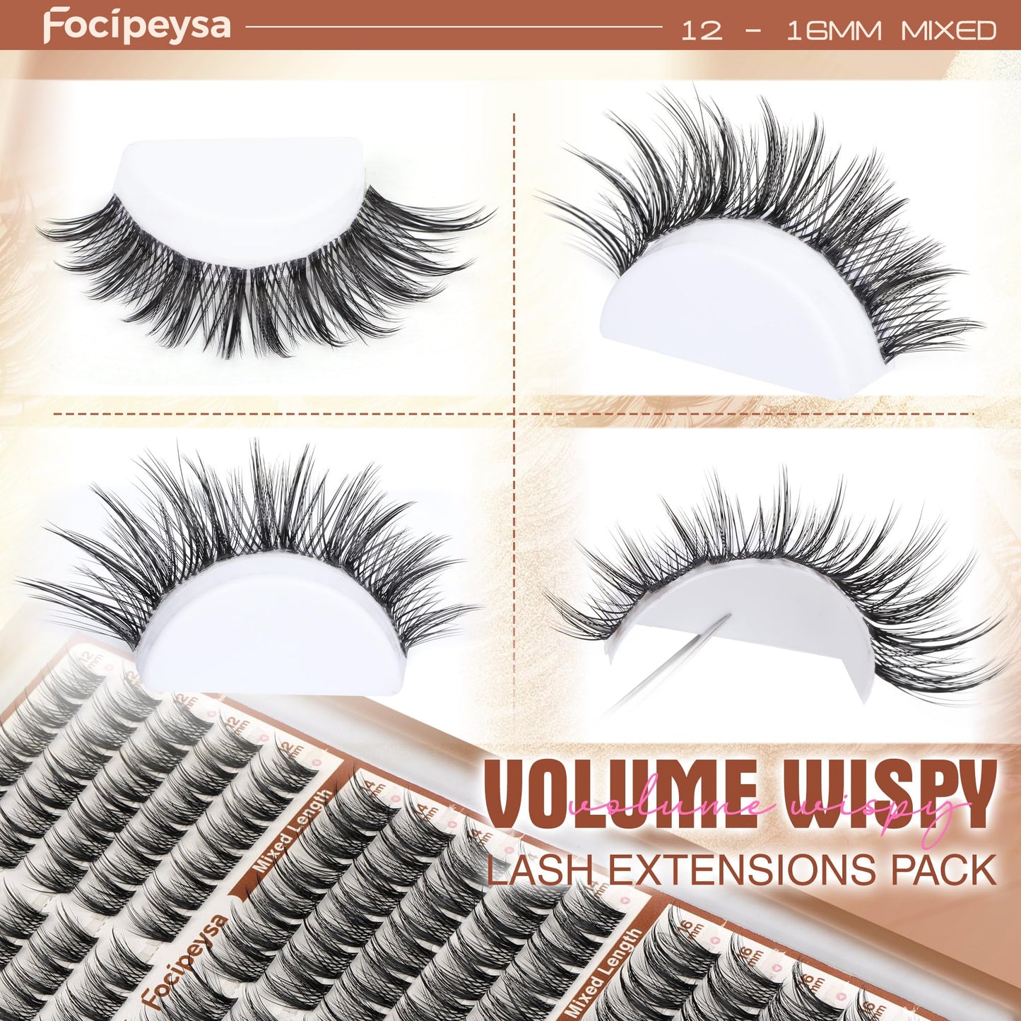 Focipeysa Natural Lash Clusters Wispy Lash Extensions 12-16mm Spiky Manga Eyelash Clusters Salon Effect Pestañas Postizas Naturales DIY Individual Eyelash Extensions at Home