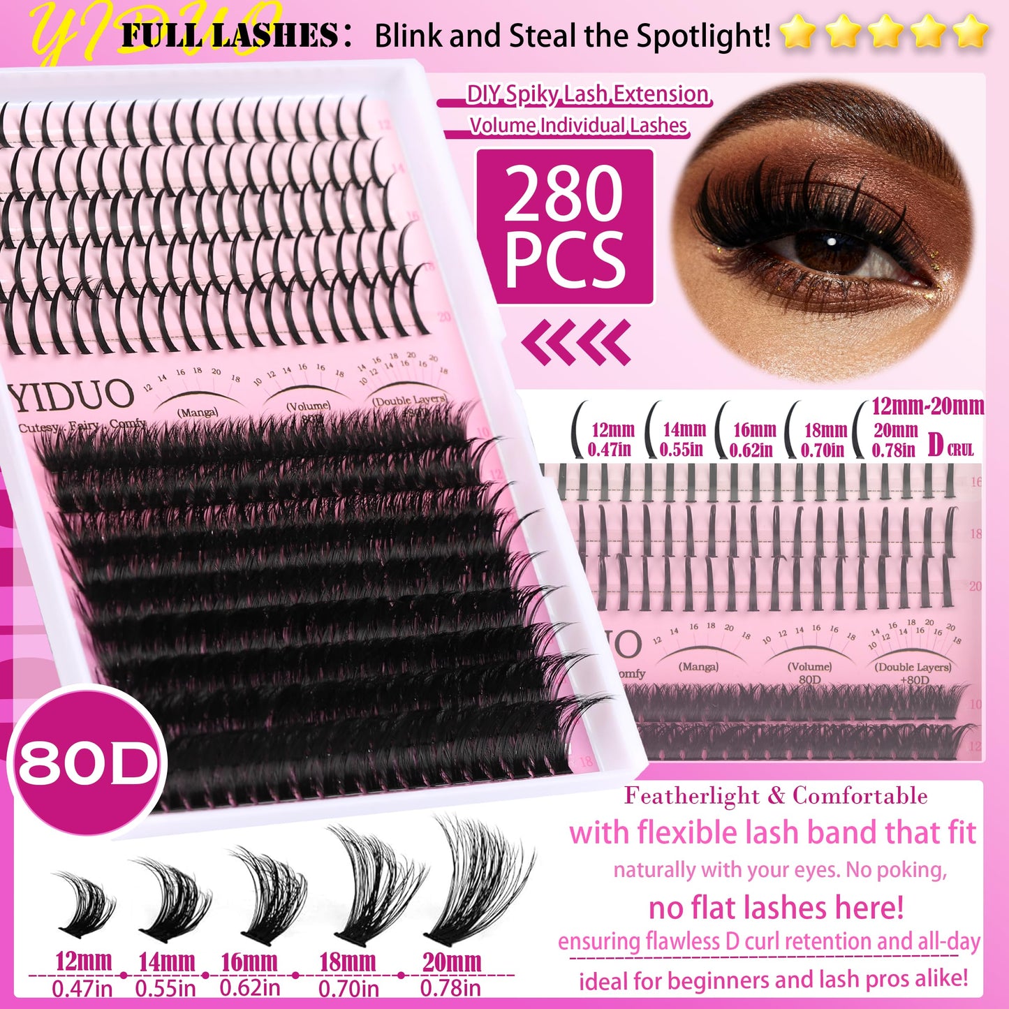 YIDUO Lashes Clusters Kit with Spikes Bottom Extensions False Eyelashes 816Pcs Bulk Packs with 2X Bond&Seal Volume D Curl Wispy Individual Fake Eyelash Wholesale Large Pack for Beginners Gift Choice