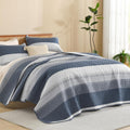 Litanika Super King Quilt Set Navy Blue Stripes - 3 Pcs 120" x 120" 2 Pillowcases (Variation 05)