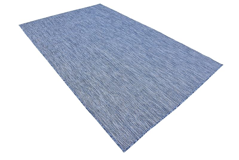 5'3" x 8' Indoor/Outdoor Flatweave Area Rug - Blue/Navy Heathered, Unique Loom