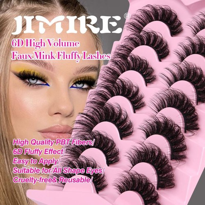 JIMIRE D Curl Faux Mink Lashes Fluffy Cat Eye 20MM Long Dramatic Mink Lashes Bulk Wispy Full Volume False Eyelashes 7 Pairs Pack