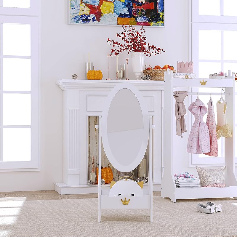 Crown-Themed Kids Floor Mirror with Adjustable Viewing Angle