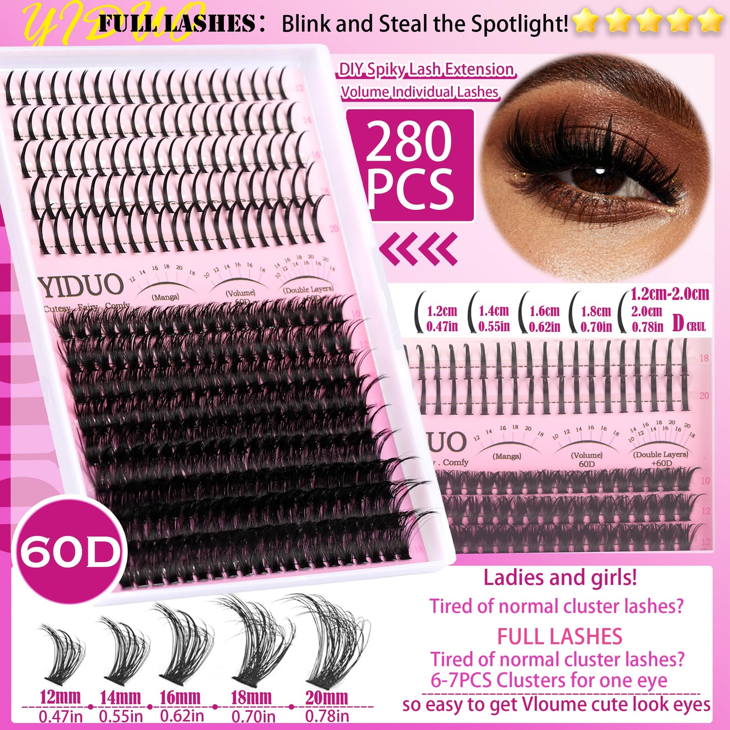 YIDUO Lashes Clusters Kit with Spikes Bottom Extensions False Eyelashes 816Pcs Bulk Packs with 2X Bond&Seal Volume D Curl Wispy Individual Fake Eyelash Wholesale Large Pack for Beginners Gift Choice