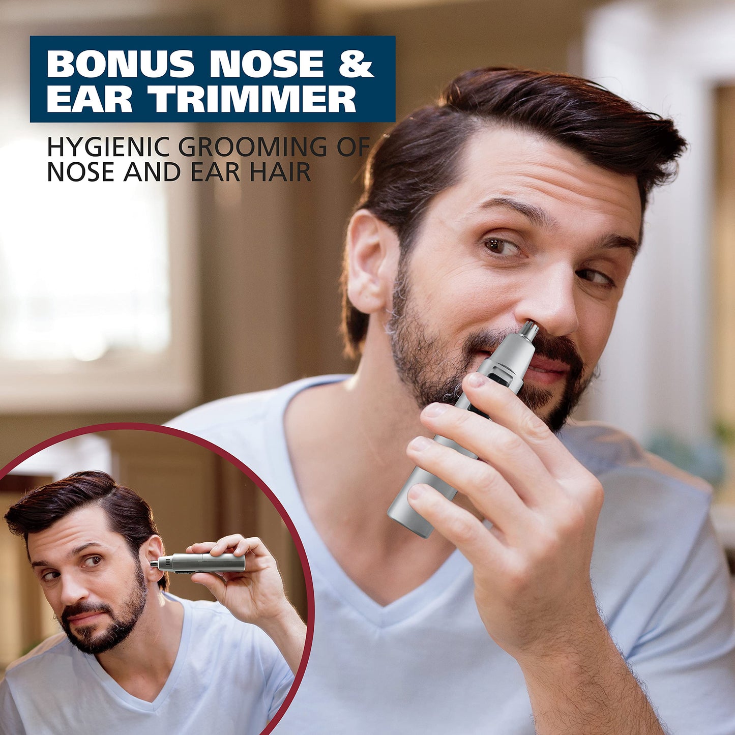 Wahl Beard Trimmer for Men - Battery Operated Facial Hair Grooming Set for Mustaches, Beard, Neckline, Light Detailing and Grooming with Bonus Battery Nose & Ear Hair Trimmer - Model 5537-420