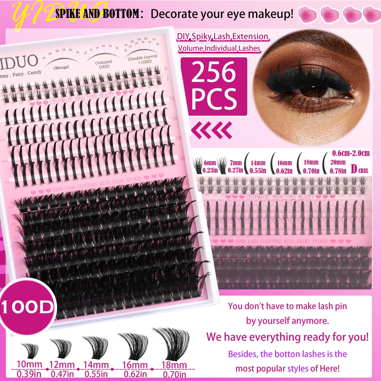 YIDUO Lashes Clusters Kit with Spikes Bottom Extensions False Eyelashes 816Pcs Bulk Packs with 2X Bond&Seal Volume D Curl Wispy Individual Fake Eyelash Wholesale Large Pack for Beginners Gift Choice