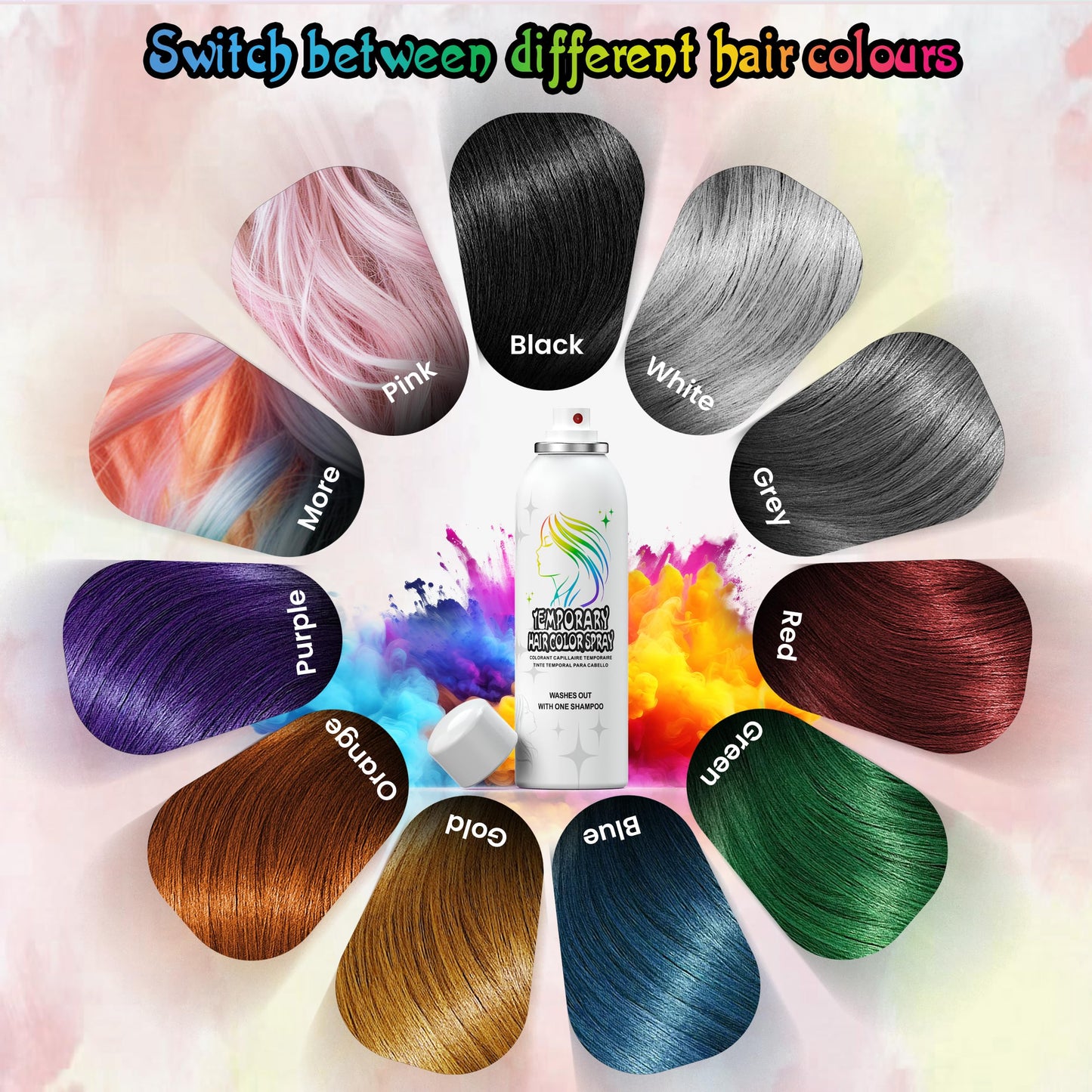 Black Temporary Hair Color Spray - Gentle Formula, Washable & Non-Sticky | Instant Hair Dye Alternative for Adults | Halloween, Costume, Party Makeup, 150ml