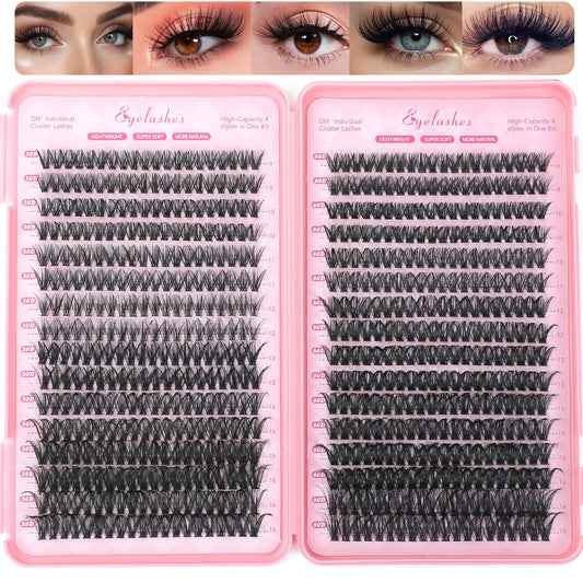 Lash Clusters Kit, 640 Pcs Eyelashes Cluster Extensions Kit 9-16mm Fluffy Individual Lashes 50D 60D D Curl False Eyelashes with Thin Band Match Tools for DIY (50D+60D)
