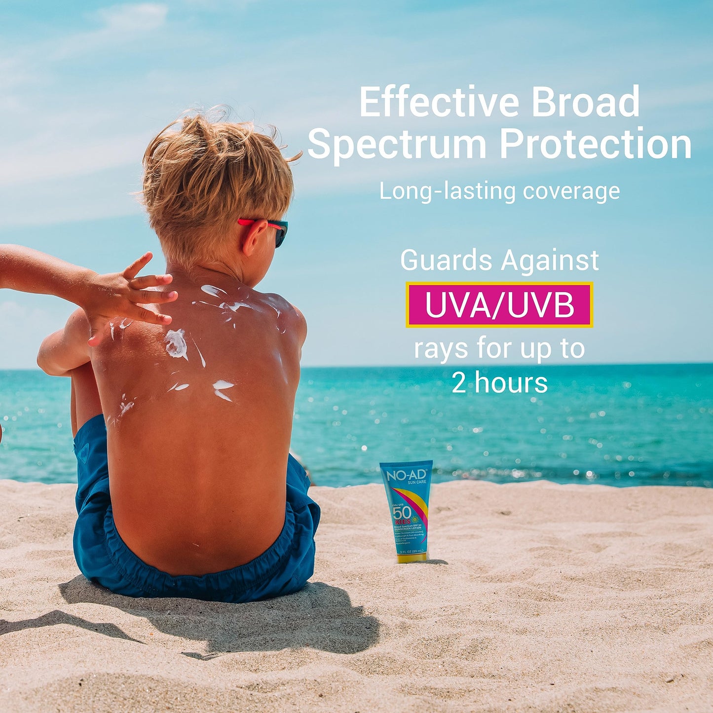 NO-AD KIDS SPF 50 Sunscreen Lotion | Non-Greasy and Waterproof Sunscreen | Suitable for All Skin Types | Broad Spectrum Protection for Active Lifestyles | 3 oz | Pack of 3