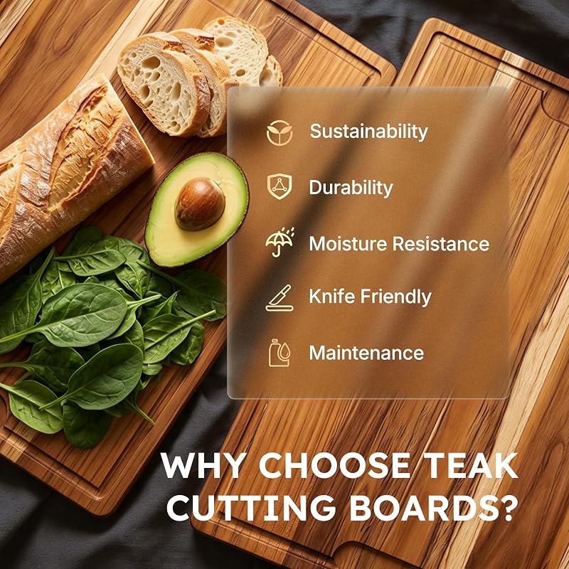 20 x 15 in Teak Cutting Board with Juice Groove – Thick 1.25 in, Corner Feet
