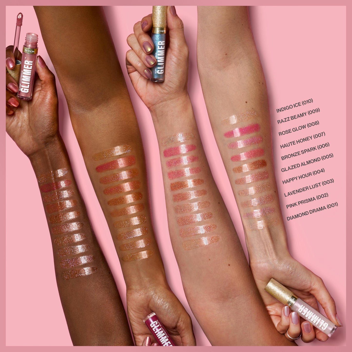 Revlon Super Lustrous Glimmer Gloss, Non-Sticky Lip Gloss, High-Shine Finish, Plant-Based Glitter, 002 Pink Prisma, 0.13 fl oz