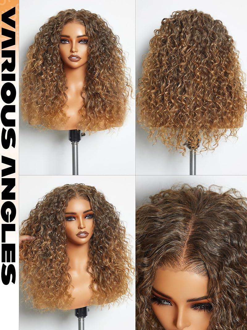 Ombre Kinky Curly Lace Front Wig 20 Inch – Deep Curly #T227T Deep Brown to Strawberry Blonde