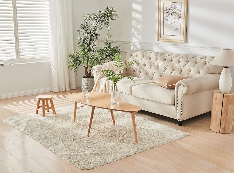 Natural Solid Wood Oval Coffee Table with 4 Removable Legs – 23"D x 48"W x 15"H