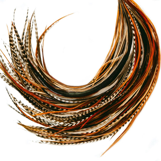 21 Natural Color Hair Extensions – 9”–14” Long – DIY Rooster Kit with 20 Micro-Link Beads – 100% Real Feathers – Eye-Catching Boho Style