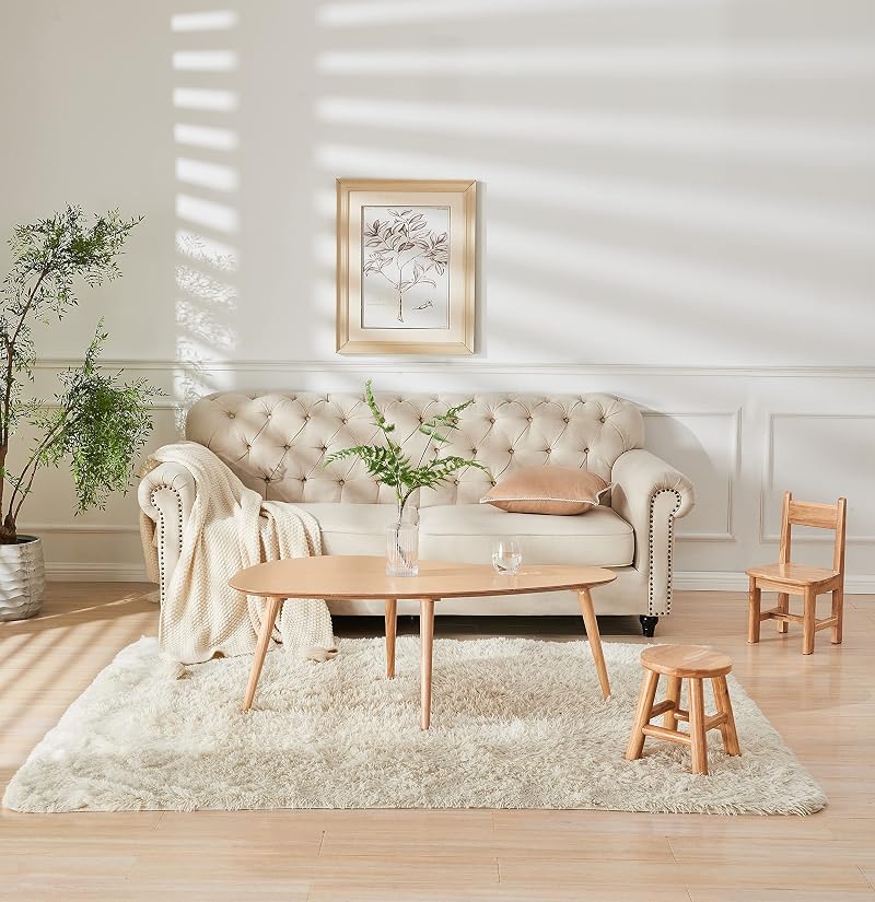 Natural Solid Wood Oval Coffee Table with 4 Removable Legs – 23"D x 48"W x 15"H