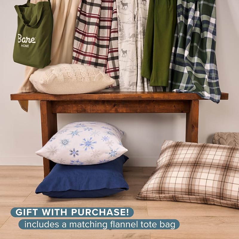 Bare Home 100% Cotton Flannel Sheet Set - Taupe, Split King (07) King Flat + 2 King Pillowcases