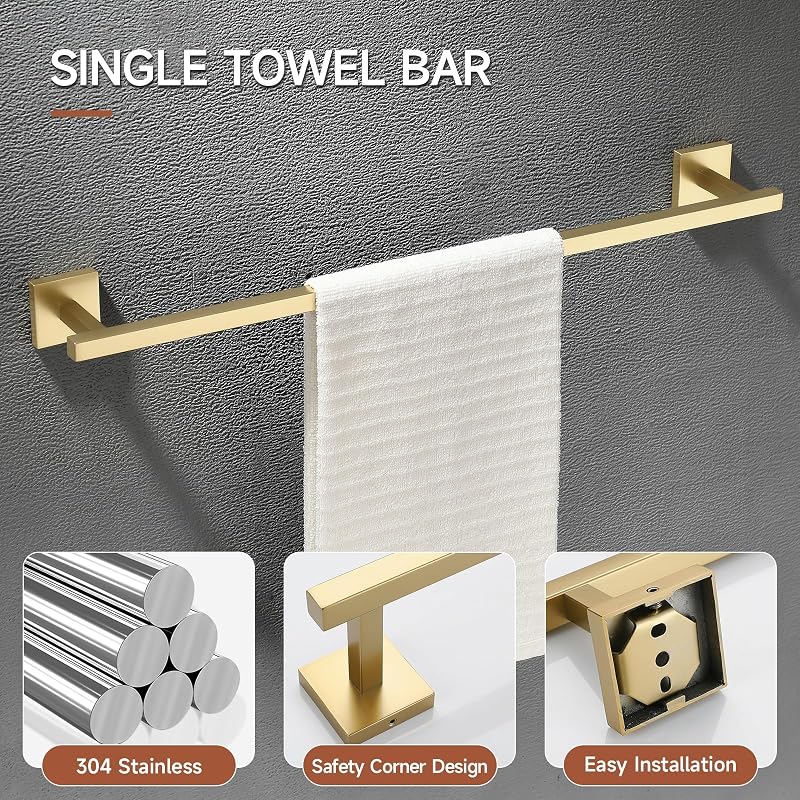 Brushed Gold 10-Piece Bathroom Hardware Set SUS304 Stainless Steel Wall Mounted