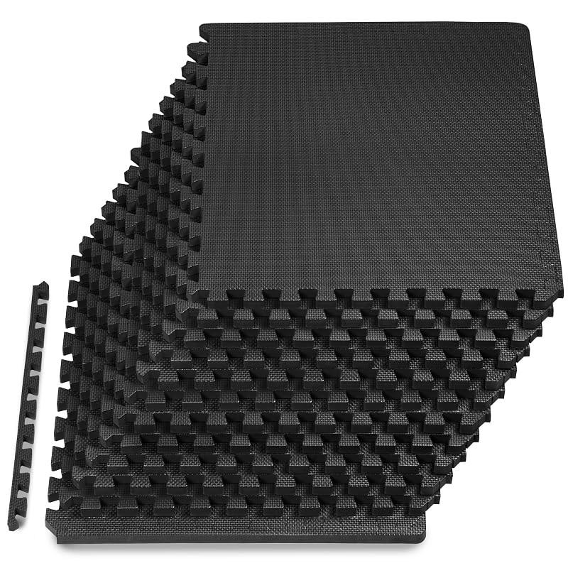 ProsourceFit 3/4-Inch Interlocking Exercise Puzzle Mat - 48 Sq Ft, 12 Tiles, EVA Foam