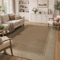 Brown 5' x 7' Jute-Inspired Indoor/Outdoor Rug - Striped Border, Non-Slip Backing