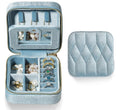 Velvet Jewelry Box Travel Organizer with Mirror - Light Blue, Adjustable Compartments