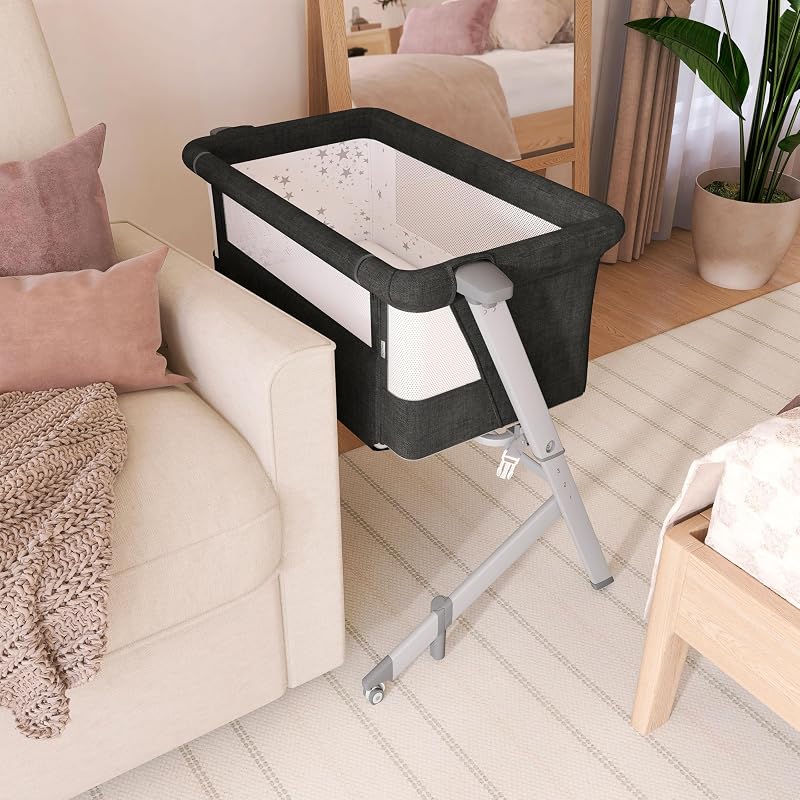 Dream On Me Skylar Bassinet & Bedside Sleeper - Black, Adjustable Height