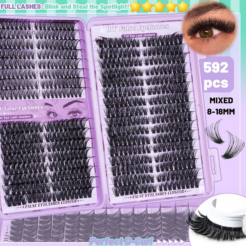 Lash Clusters Kit 1790Pcs with Spike & Bottom Lashes - DIY False Eyelash Extension Set (Variation: Lashes Kit-8)
