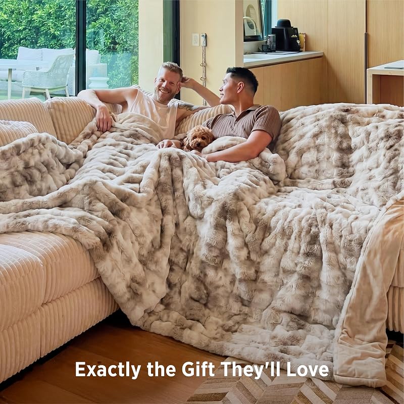 Bedsure Tie-Dye Taupe Fluffy Bubble Faux Fur Blanket Queen 90x90